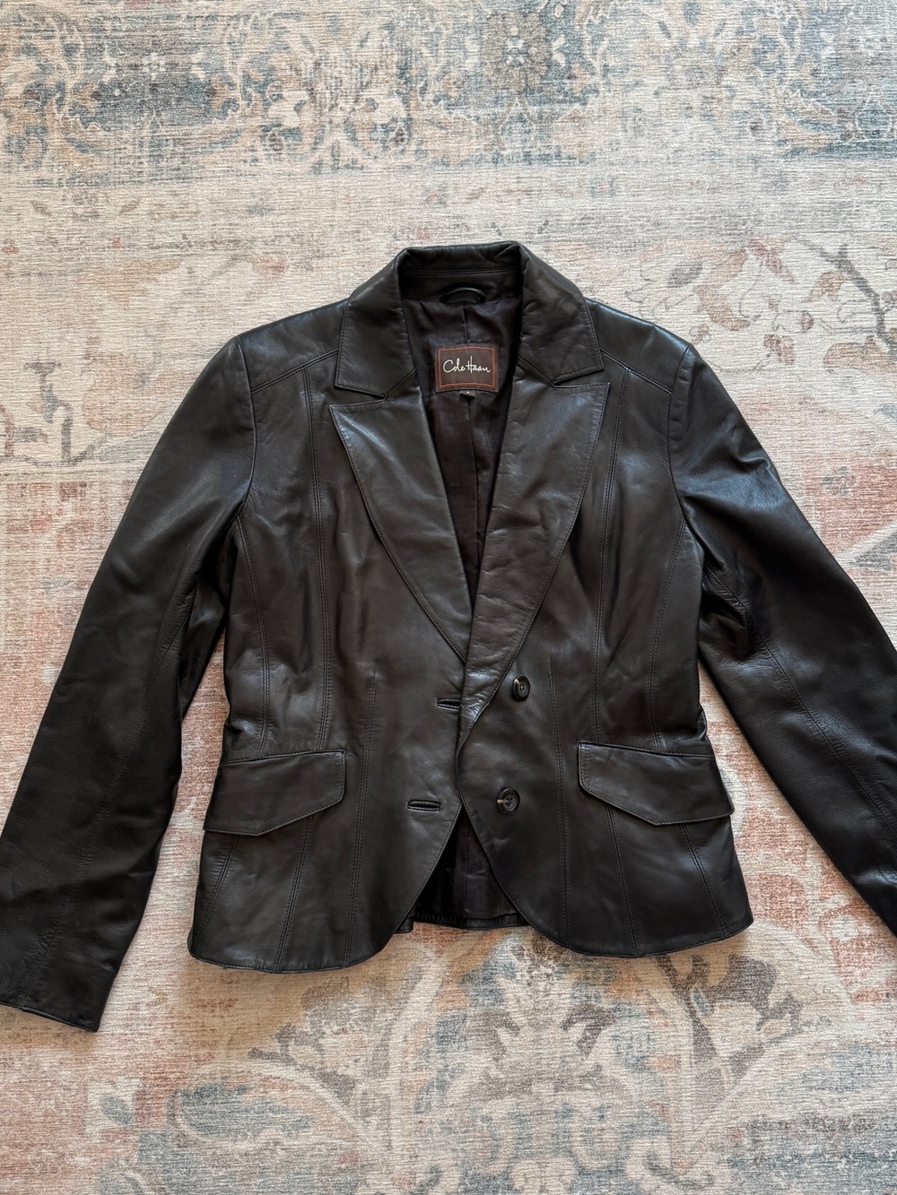 Vintage Cole Haan Black Leather Blazer with Notched Lapel